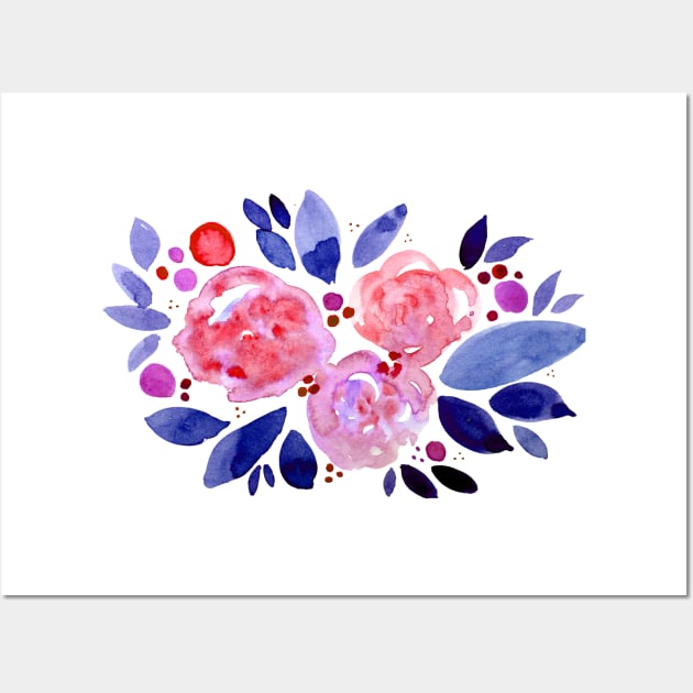 Watercolor flower bouquet - pink and blue Wall Art by wackapacka